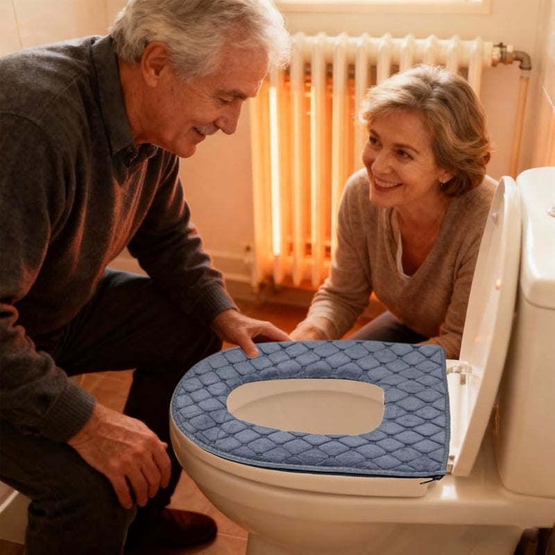 Gray Heated Toilet Seat Cover Electric Heating Pad 5 Temperature Levels Timer Washable Soft Cushion Bathroom Warmer - Image 2